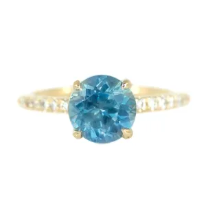 2.02ct Blue Montana Sapphire Solitaire with French Set Diamonds in 14k Yellow Gold