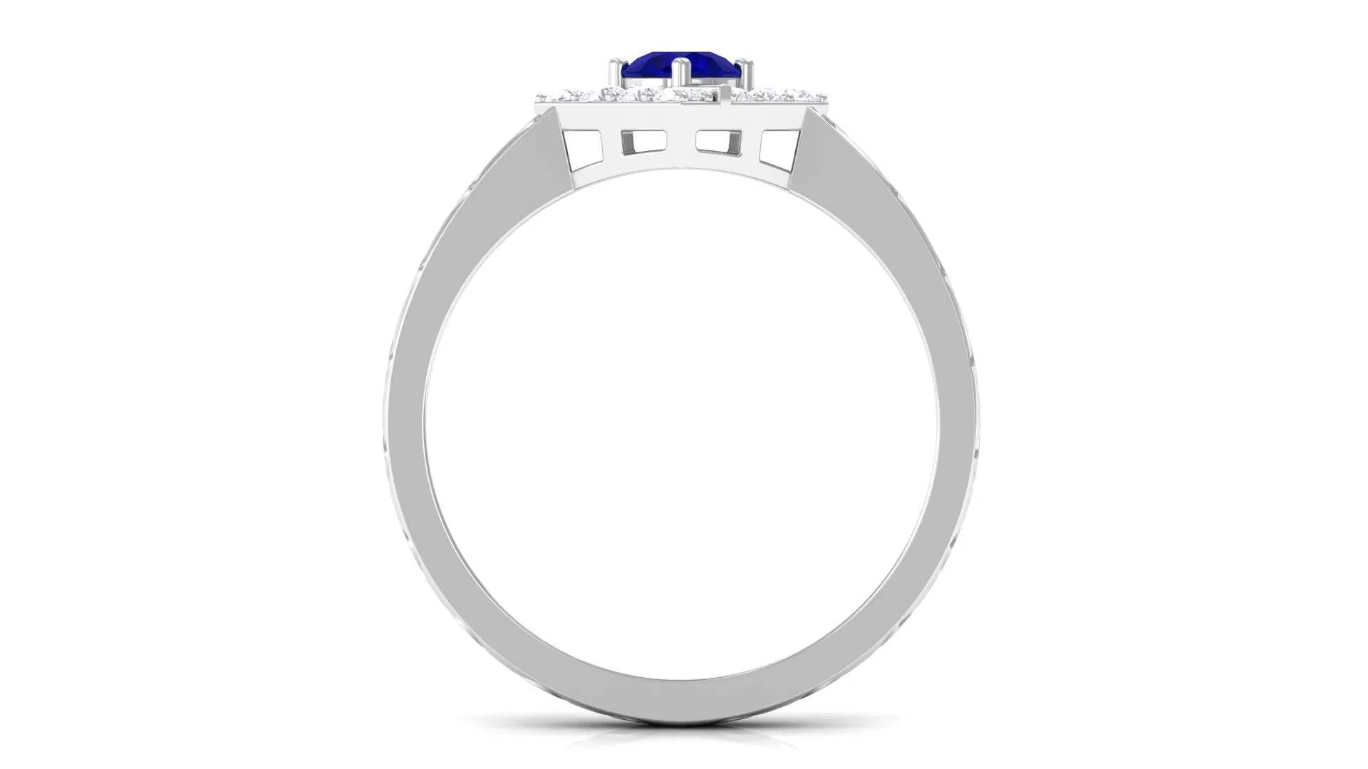 3/4 CT Minimal Blue Sapphire and Diamond Ring with Textured Details