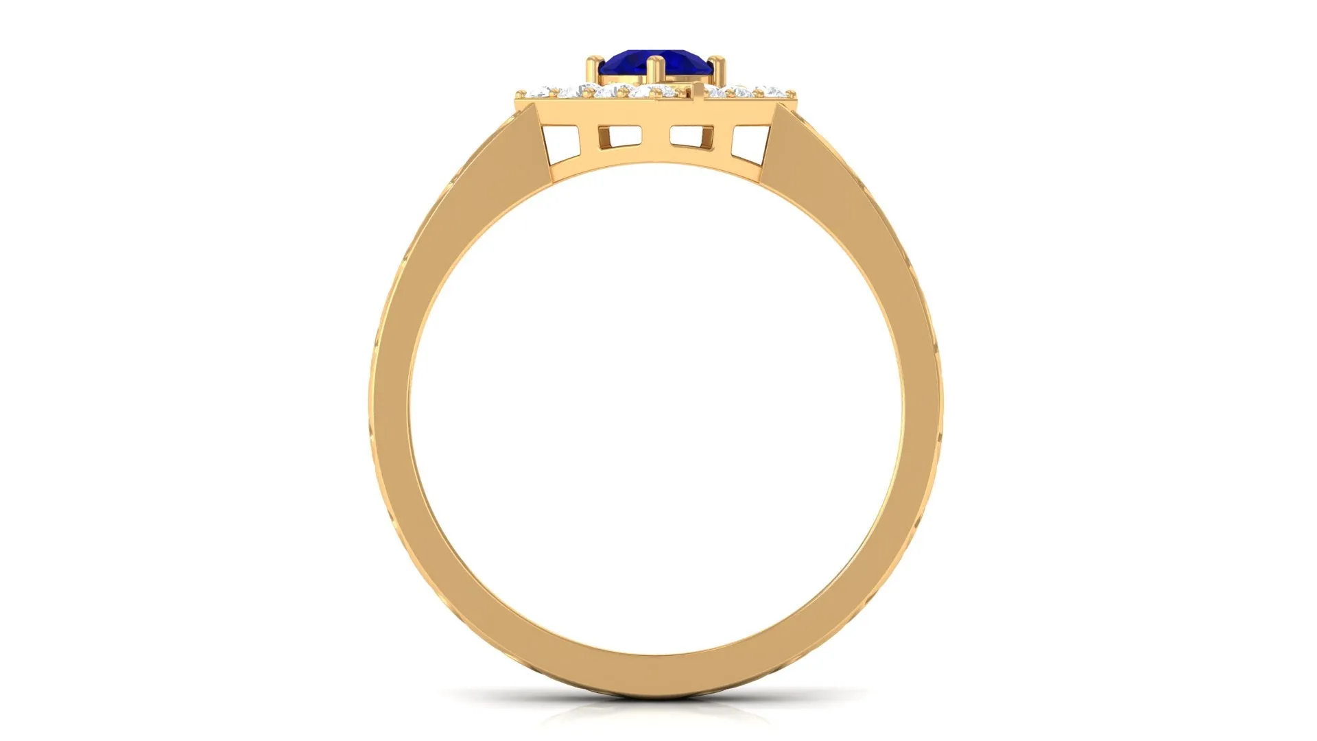 3/4 CT Minimal Blue Sapphire and Diamond Ring with Textured Details