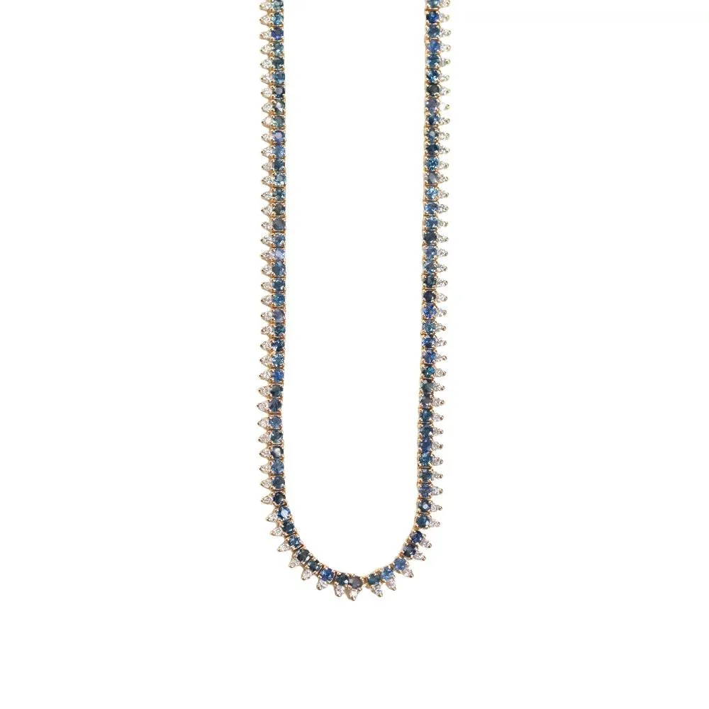 3ctw Blue Sapphire and Diamond "Collar" Tennis Necklace in 14k Yellow Gold