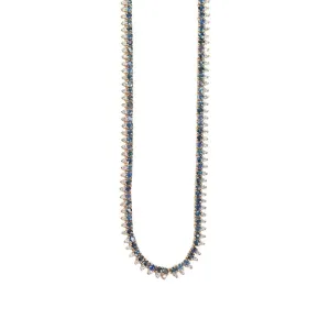 3ctw Blue Sapphire and Diamond "Collar" Tennis Necklace in 14k Yellow Gold