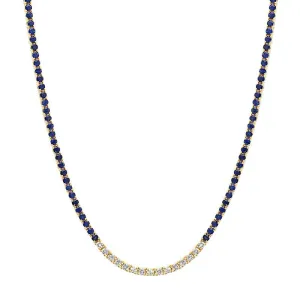 4-Prong Blue Sapphire and Diamond Tennis Necklace