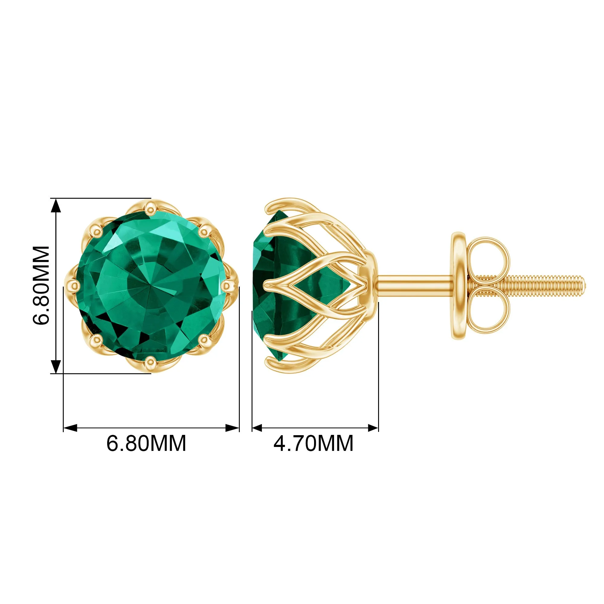 6 MM Decorative Created Emerald Solitaire Stud Earrings