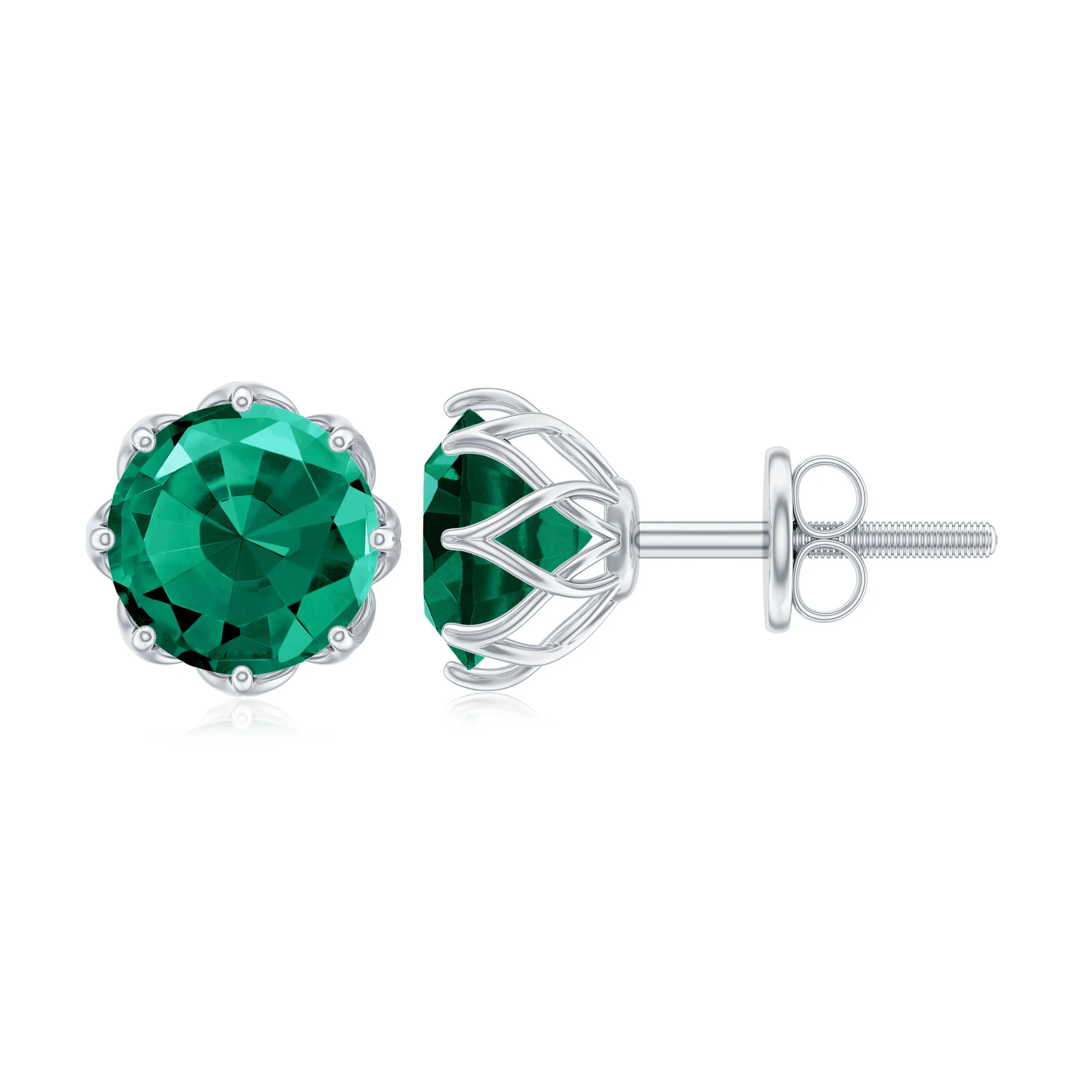 6 MM Decorative Created Emerald Solitaire Stud Earrings