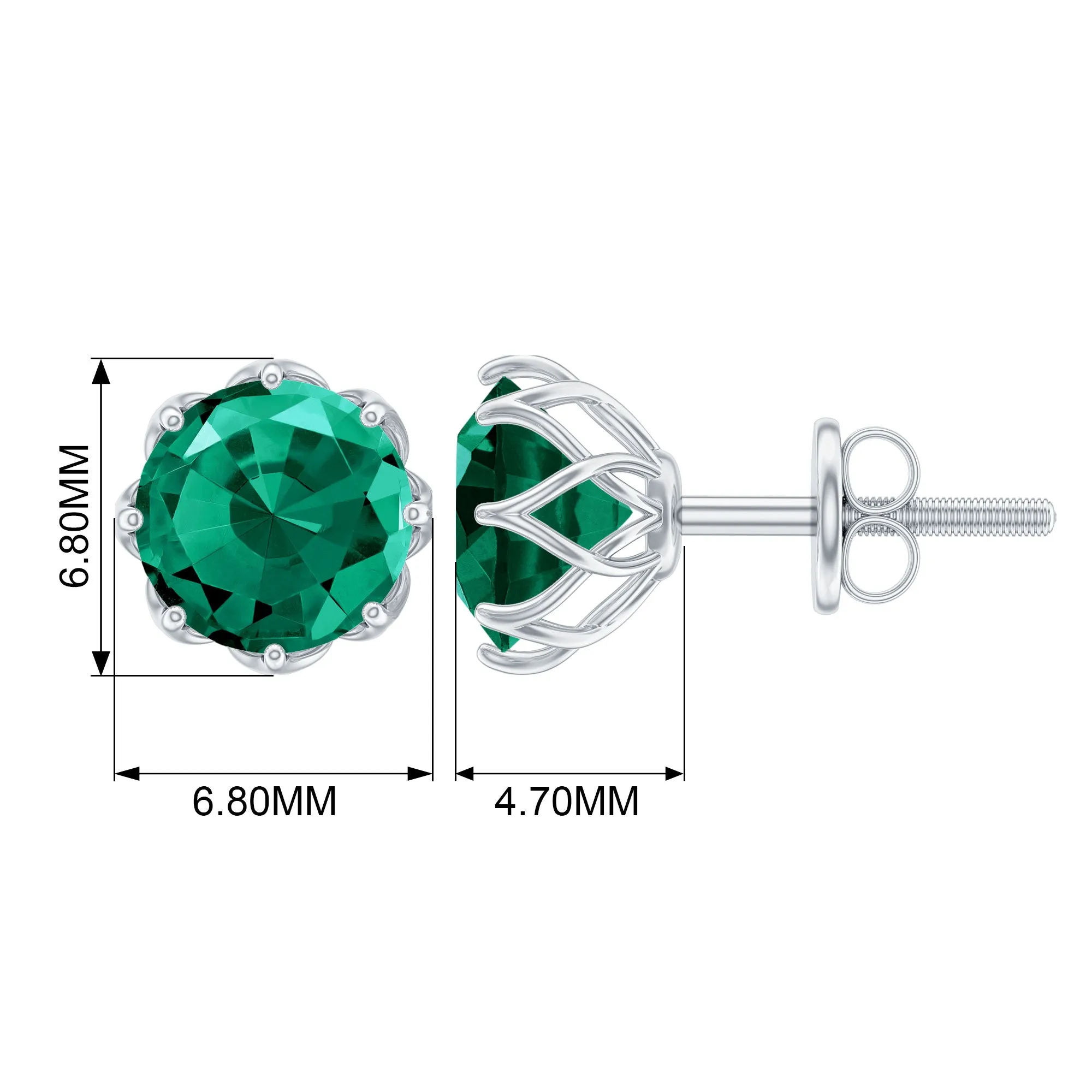 6 MM Decorative Created Emerald Solitaire Stud Earrings