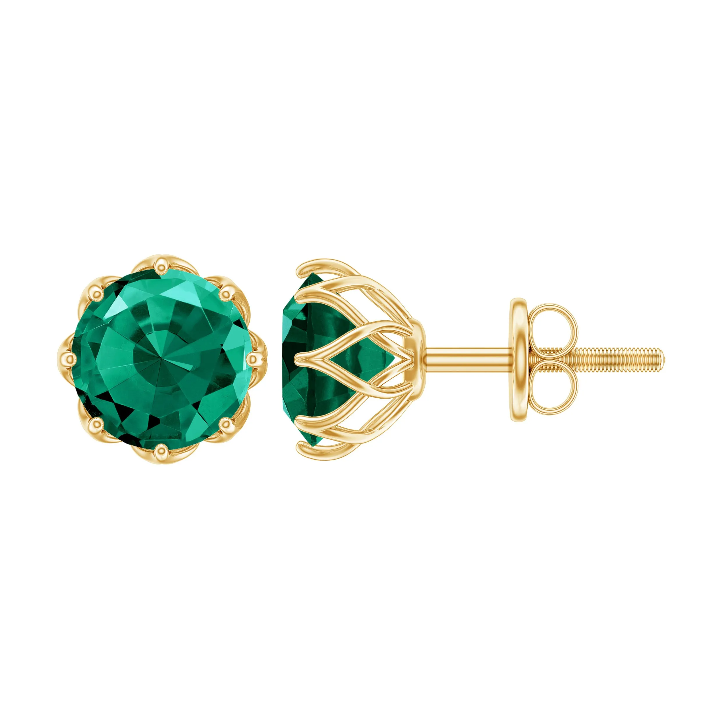 6 MM Decorative Created Emerald Solitaire Stud Earrings