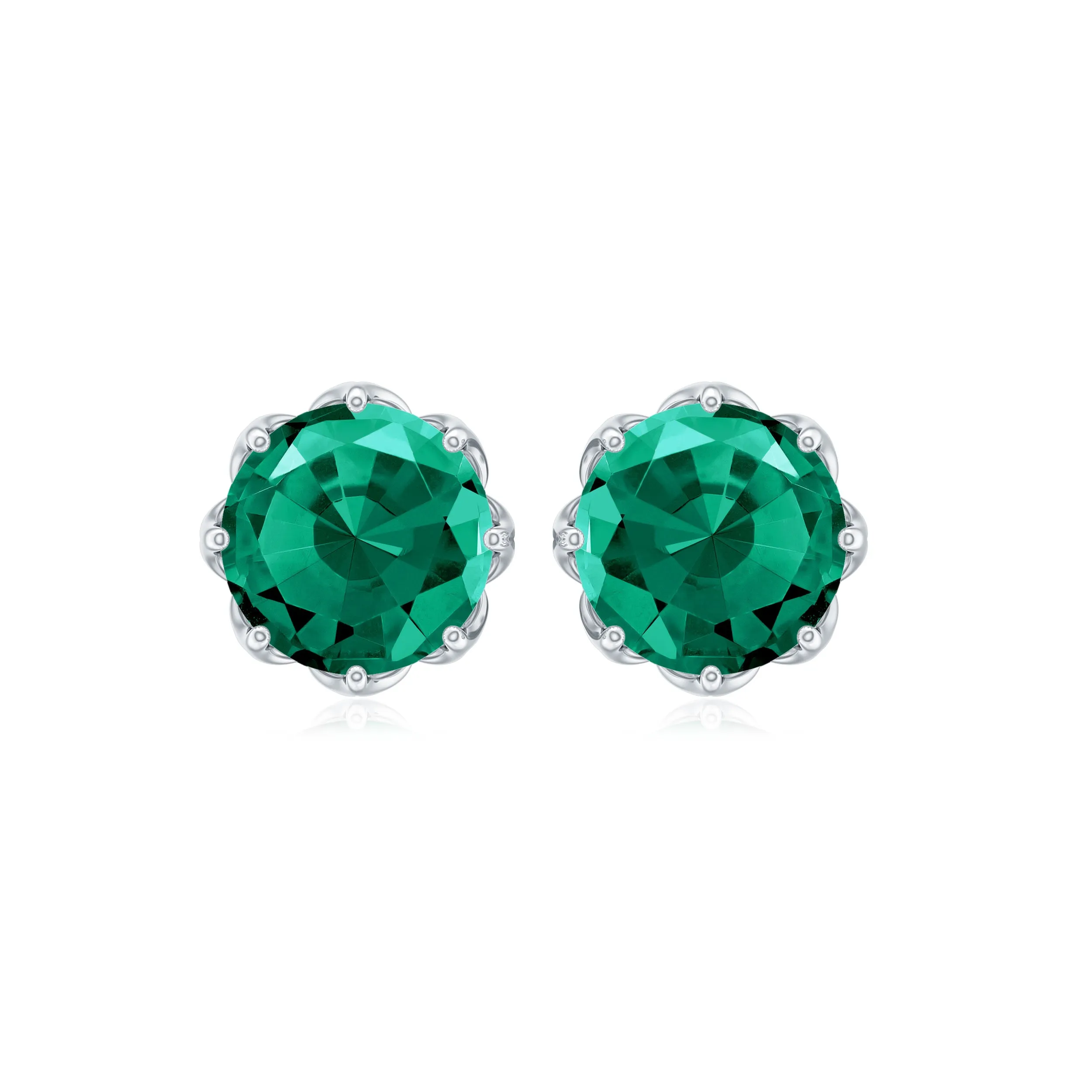 6 MM Decorative Created Emerald Solitaire Stud Earrings