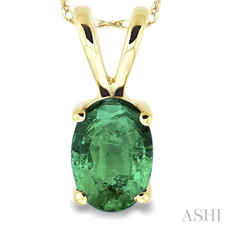 6x4MM Oval Cut Emerald Pendant in 14K Yellow Gold with Chain