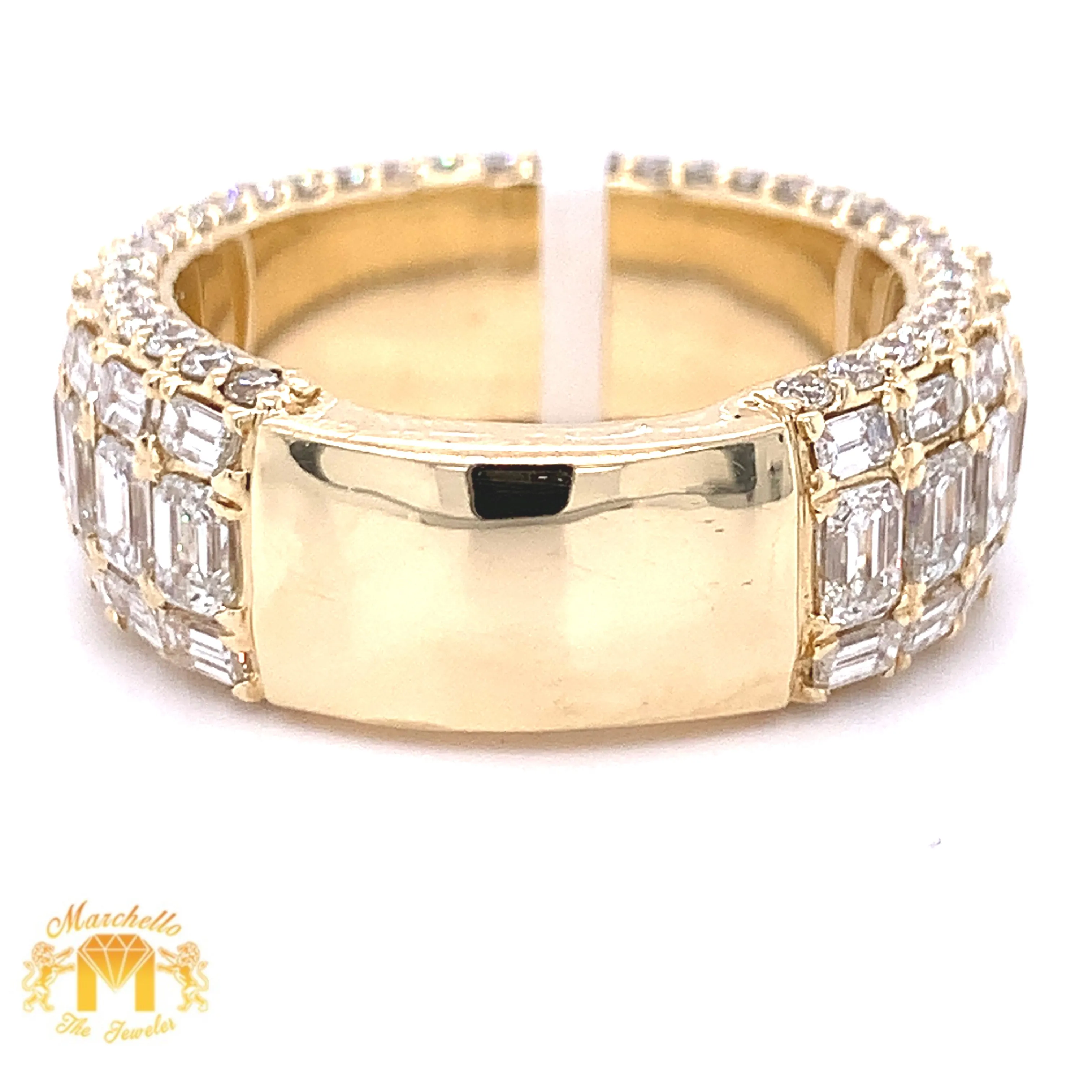 7.47ct Emerald-cut/Round Diamond and 14k Gold Wedding Band (solid back)