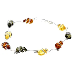 925 Sterling Silver & Genuine Baltic Amber Modern Link Bracelet - GL557