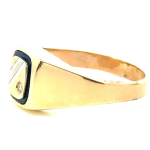 9ct Yellow Gold, Onyx and Diamond Ring