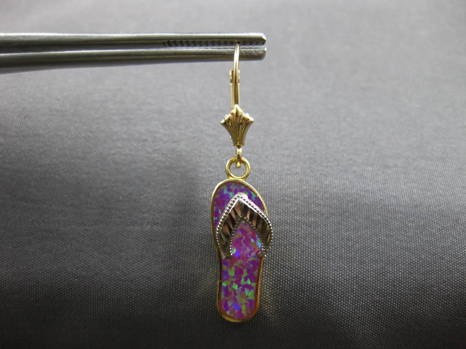 AAA MULTI COLOR OPAL 14KT 2 TONE GOLD SLIPPER LEVERBACK HANGING EARRINGS #27899