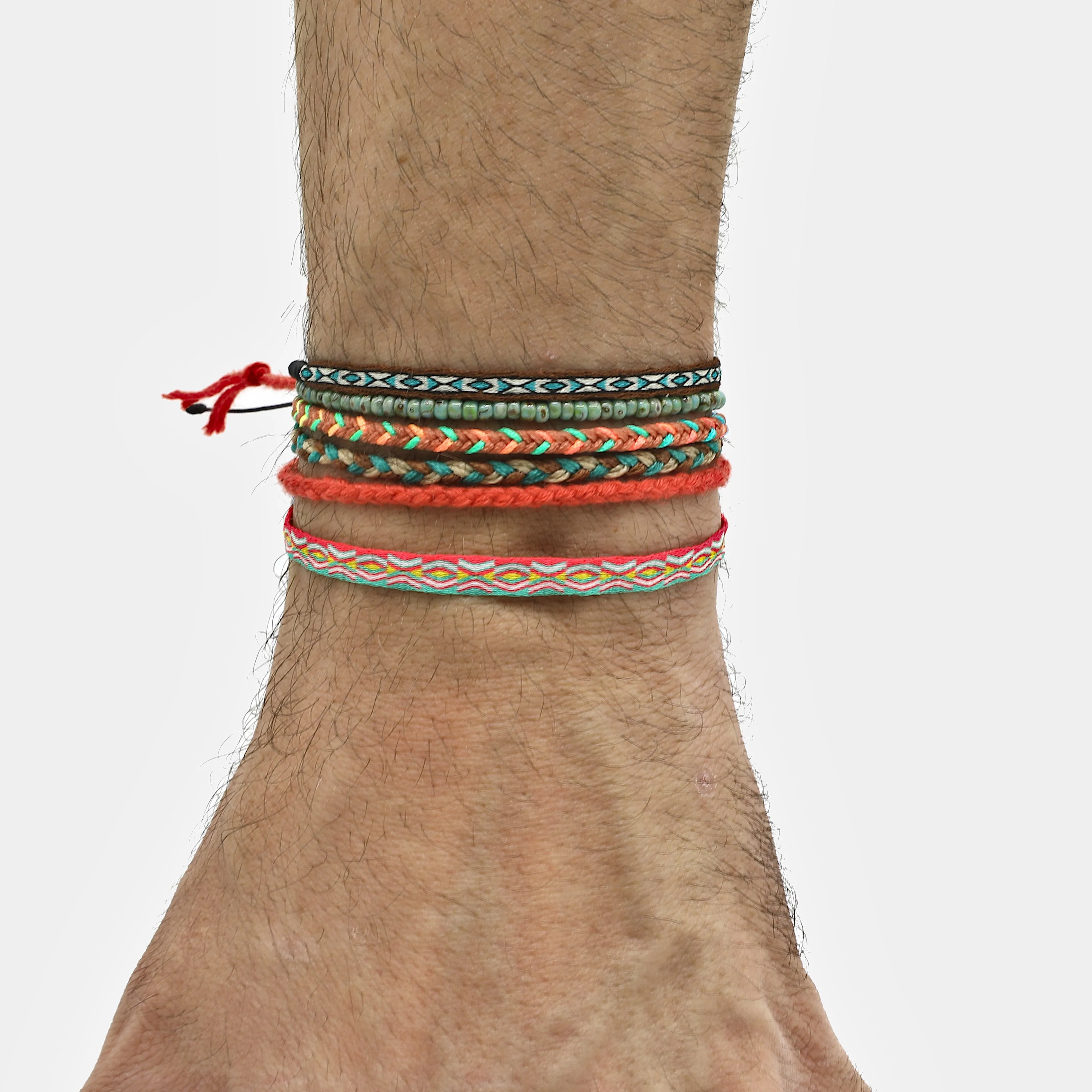 Adjustable Mini Braided Bracelet (Coral/Blue)