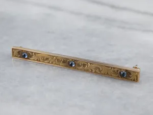 Antique Sapphire Gold Bar Pin