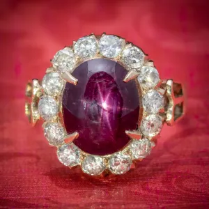 Antique Victorian Cabochon Star Ruby Diamond Ring 3Ct Ruby Circa 1880