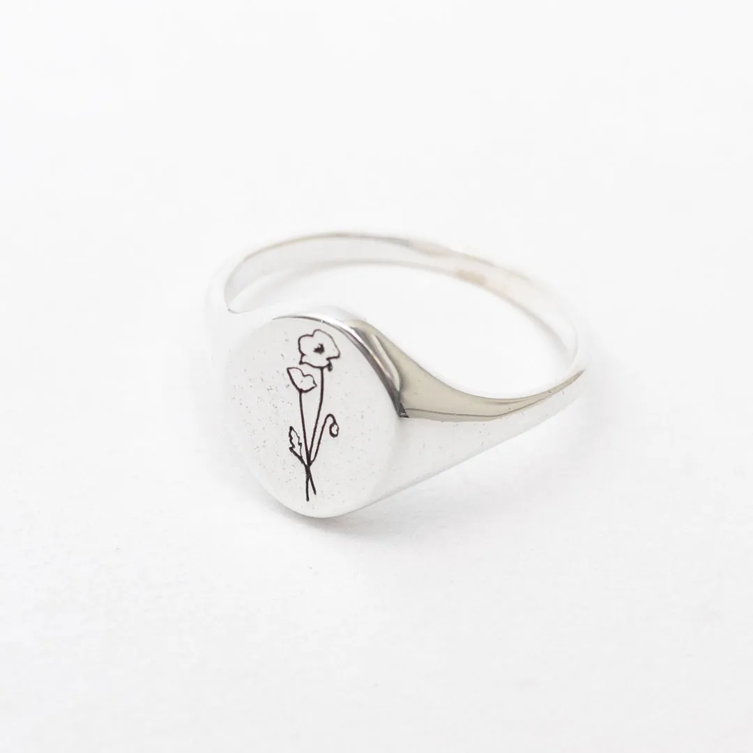 August Birth Flower Signet Ring