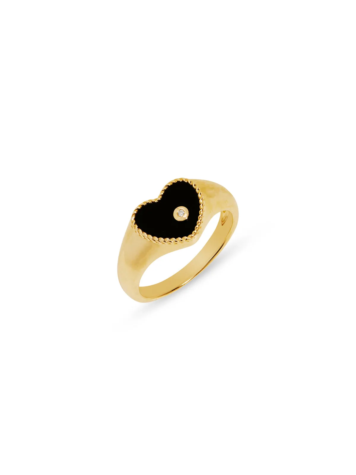 Baby Onyx Heart Cheveliere Yellow Gold Signet Ring