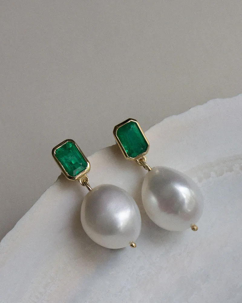 Baroque Pearl Drop Earrings Emerald