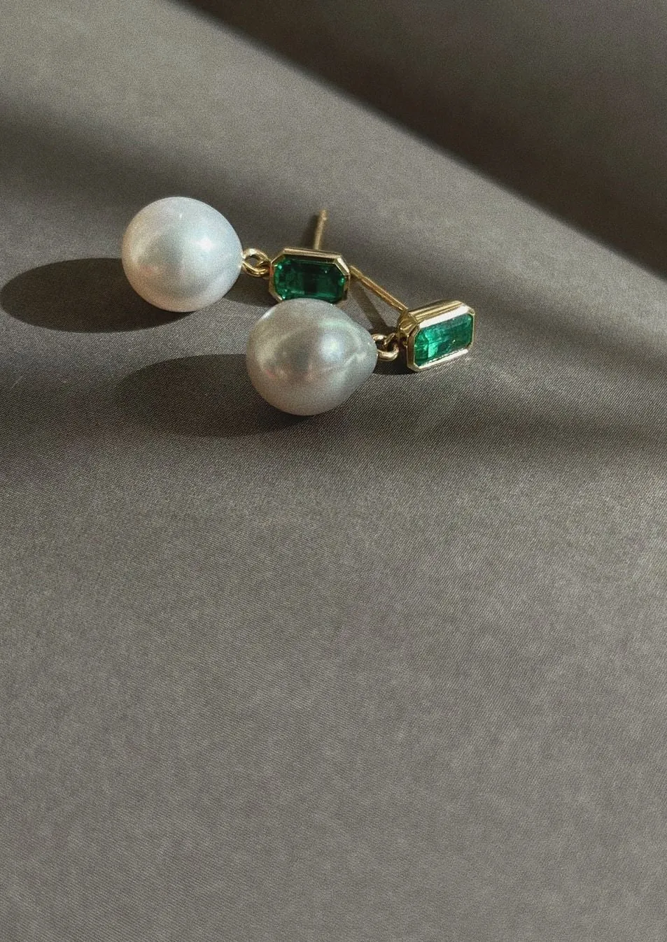 Baroque Pearl Drop Earrings Emerald