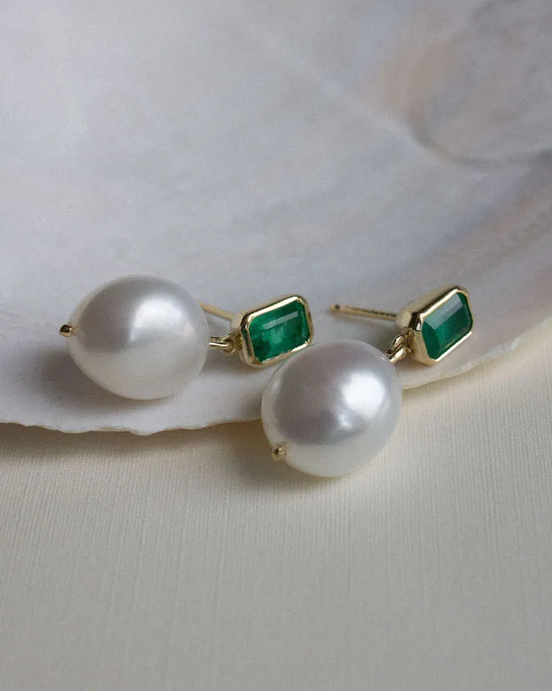 Baroque Pearl Drop Earrings Emerald