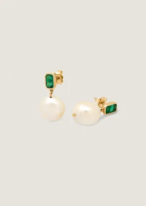 Baroque Pearl Drop Earrings Emerald