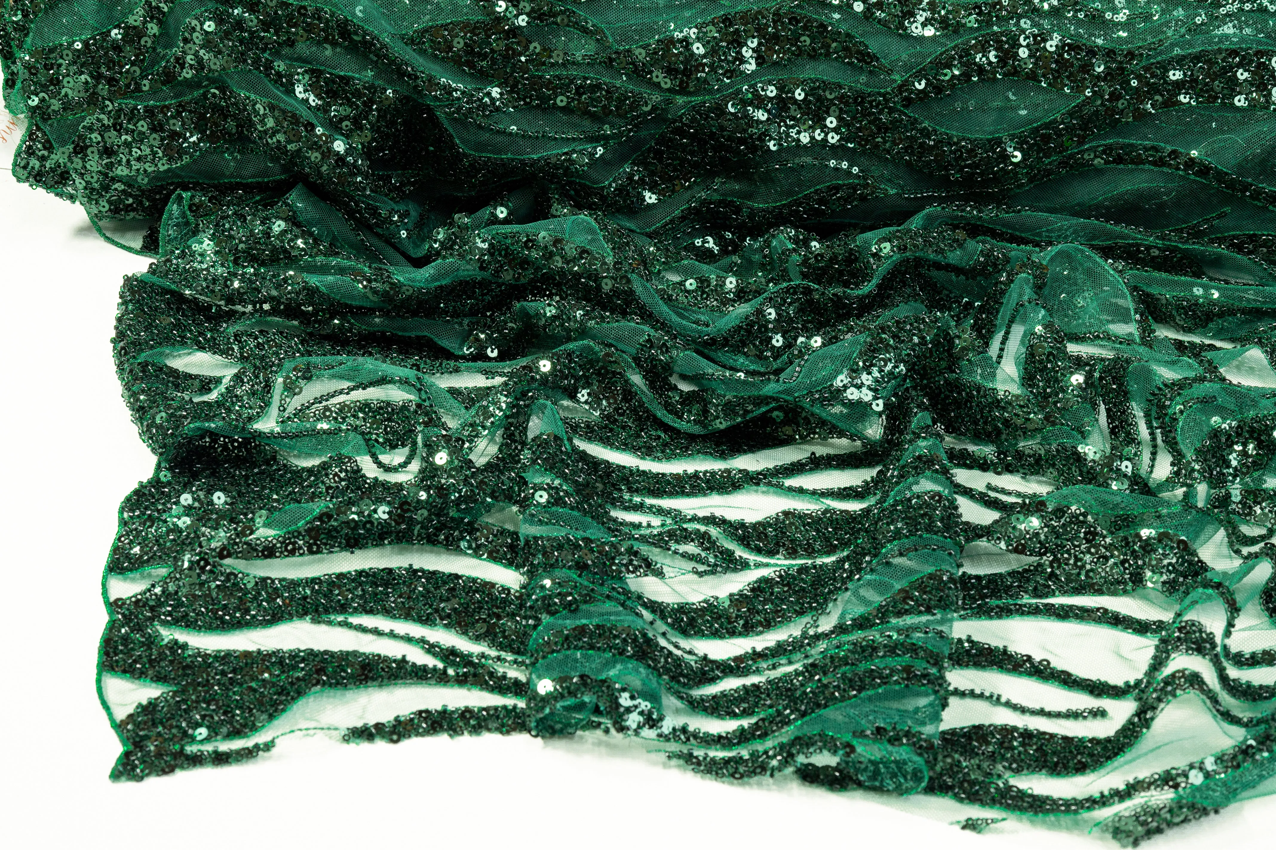 Beaded and Sequined Tulle - Emerald Green