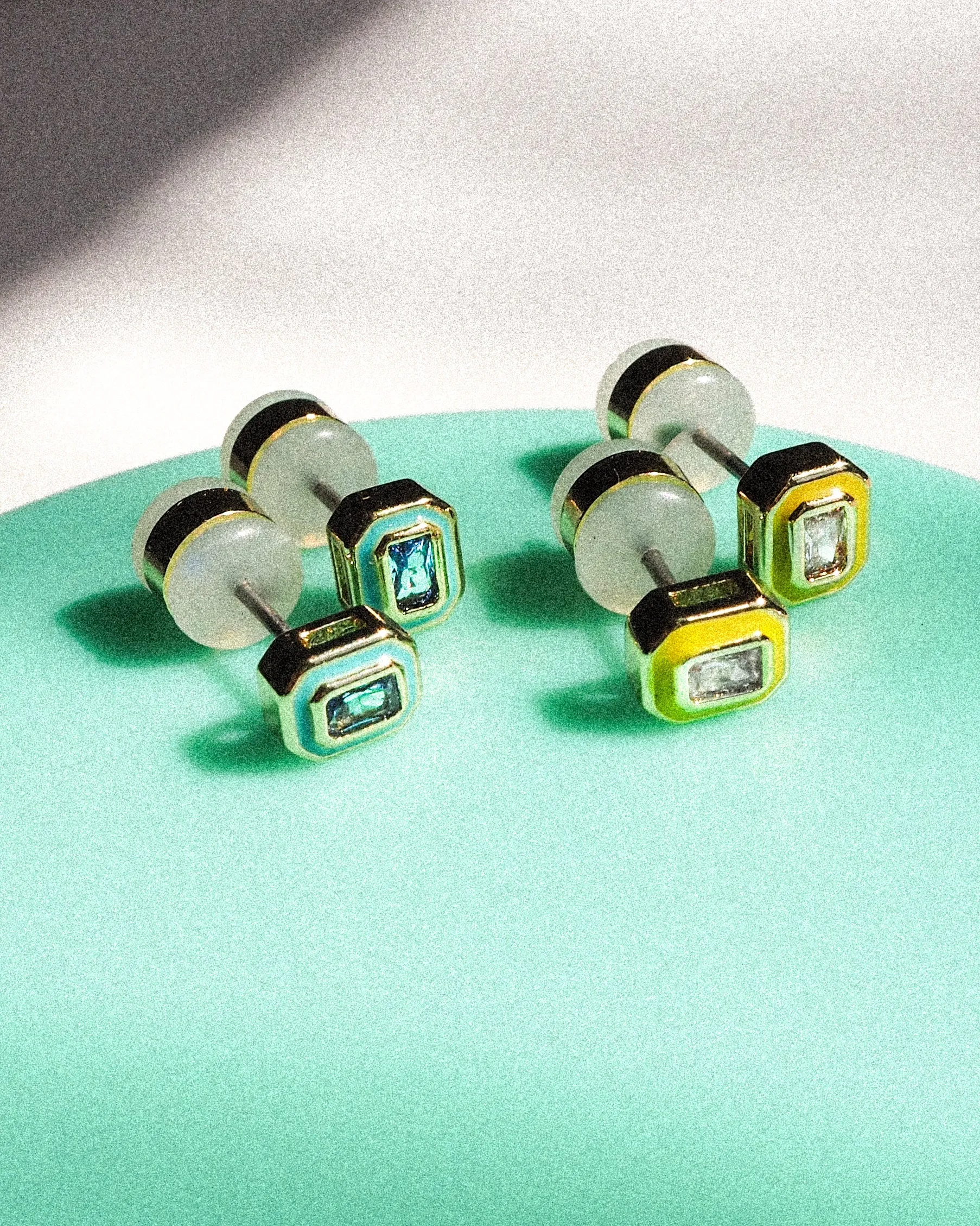 Bezel Studs- Turquoise- Gold