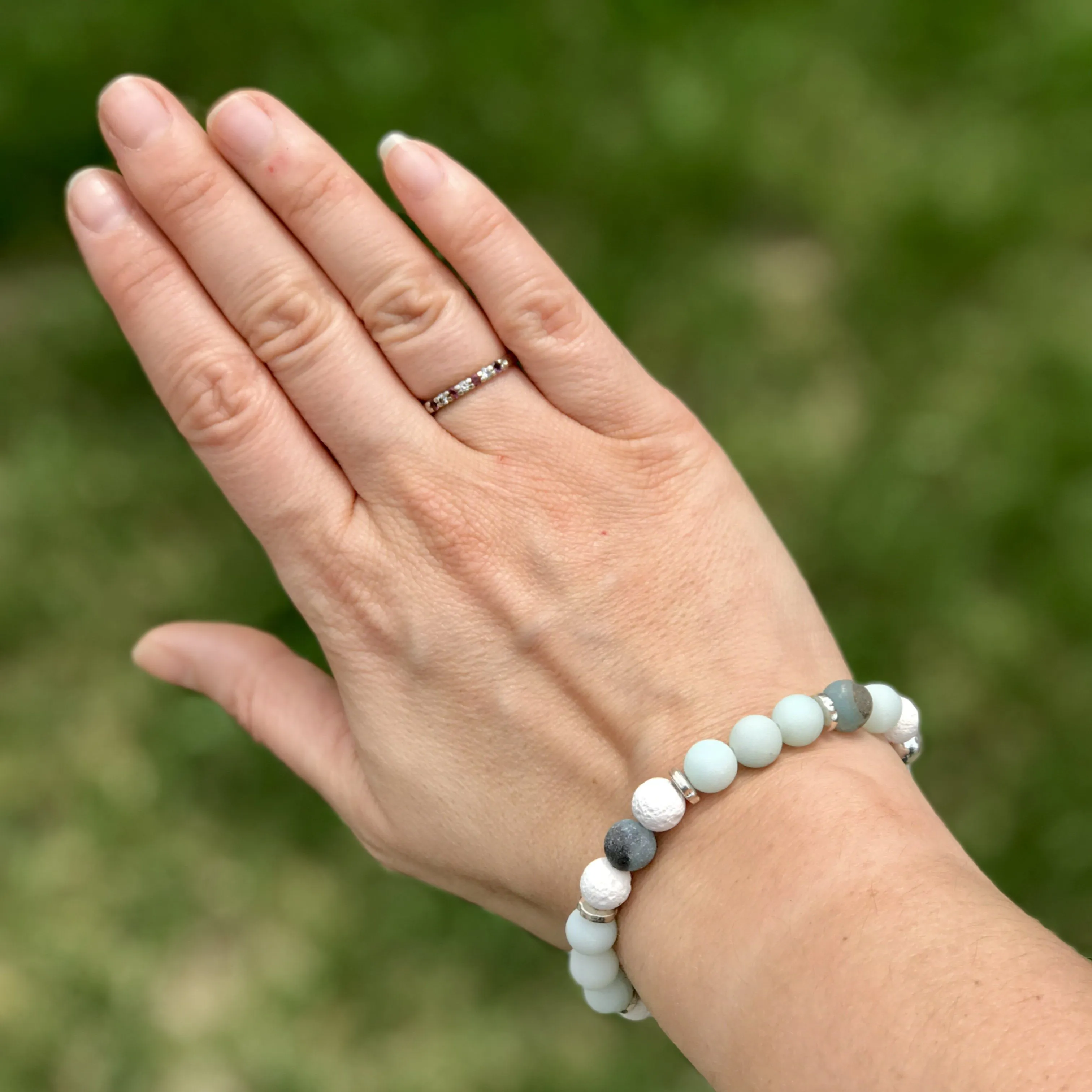 Blue Amazonite, Marble Howlite, & White Lava Gemstone Bracelets