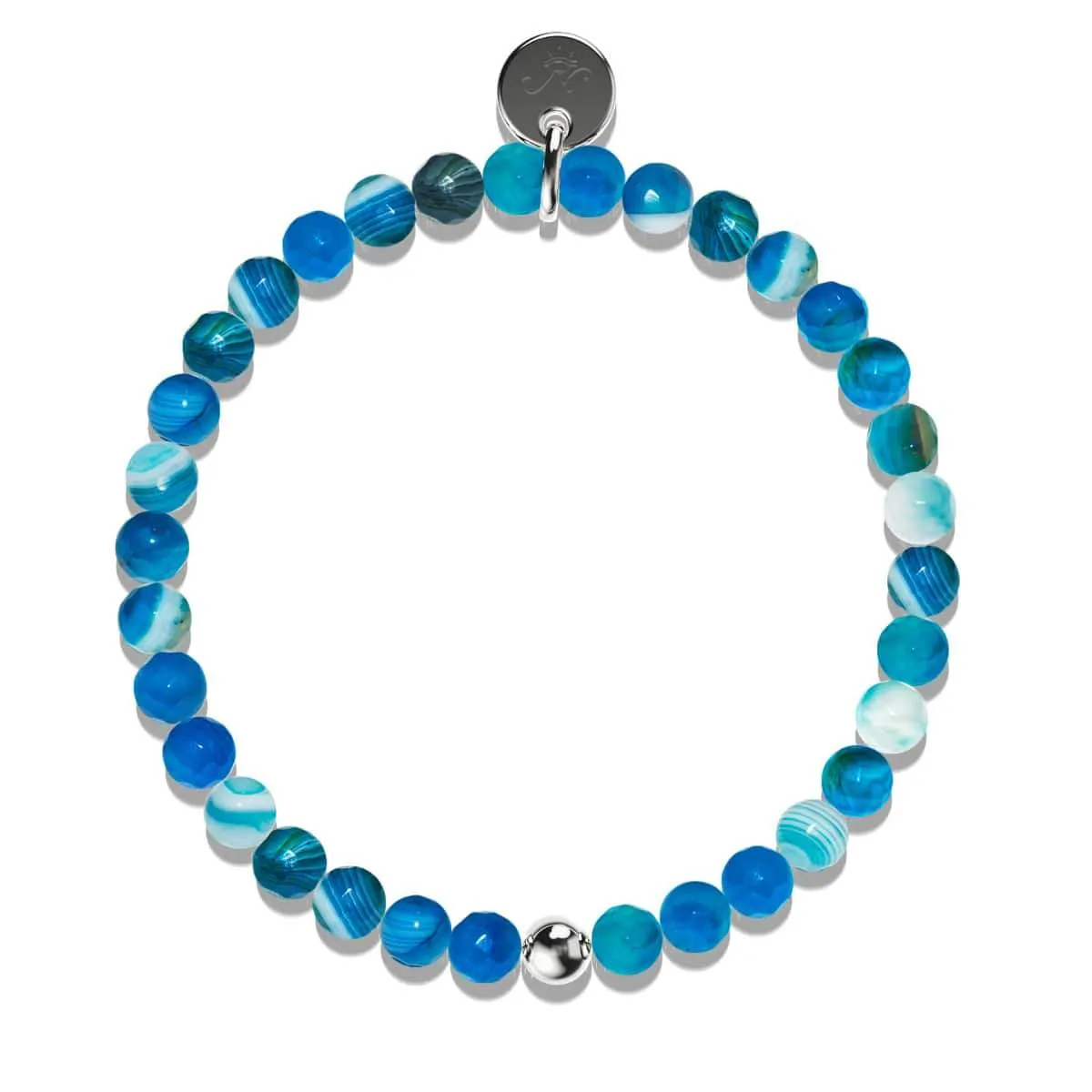 Blue Line Agate | .925 Sterling Silver | Healing Gemstone Bead Bracelet