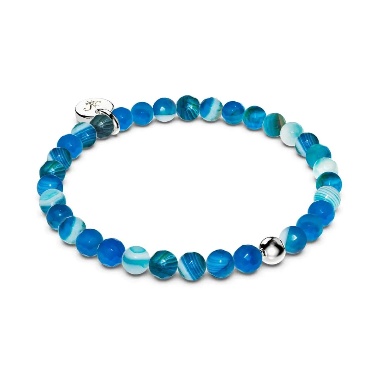 Blue Line Agate | .925 Sterling Silver | Healing Gemstone Bead Bracelet