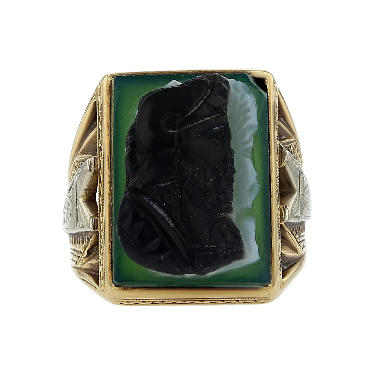 c. 1890 Victorian Carved Green Agate Signet Ring