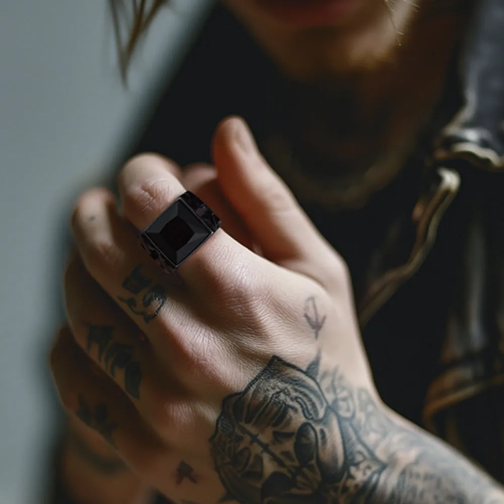 Celtic Black Onyx Signet Ring for Men