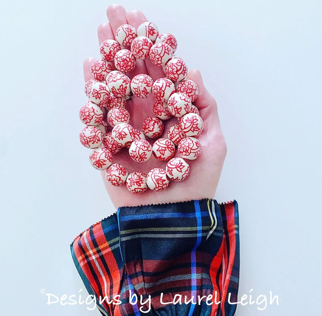 Chinoiserie Red Peony Flower Bracelet