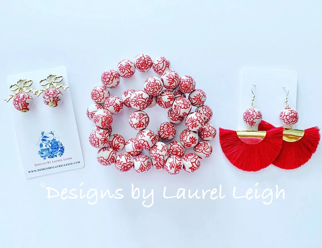 Chinoiserie Red Peony Flower Bracelet