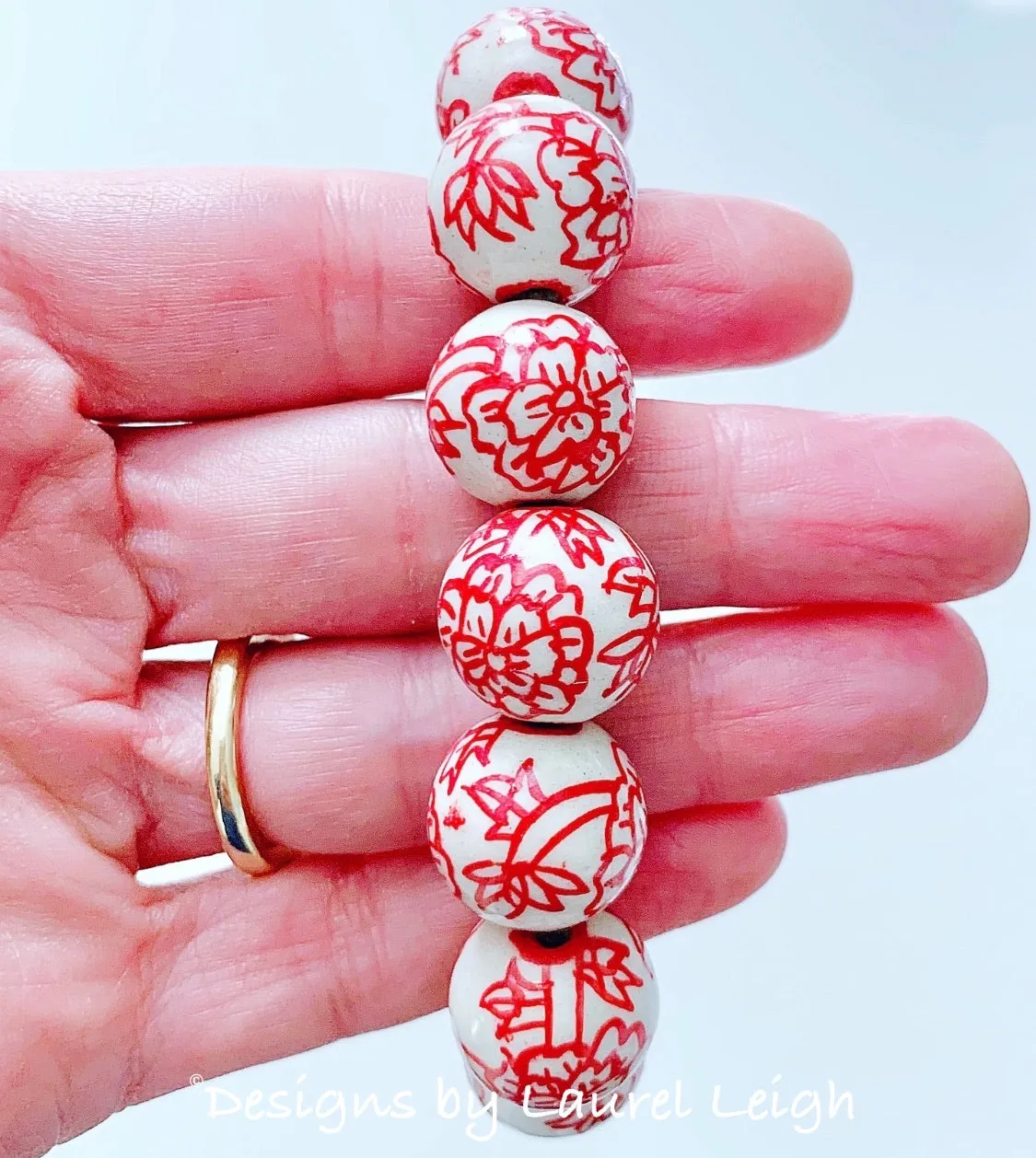 Chinoiserie Red Peony Flower Bracelet