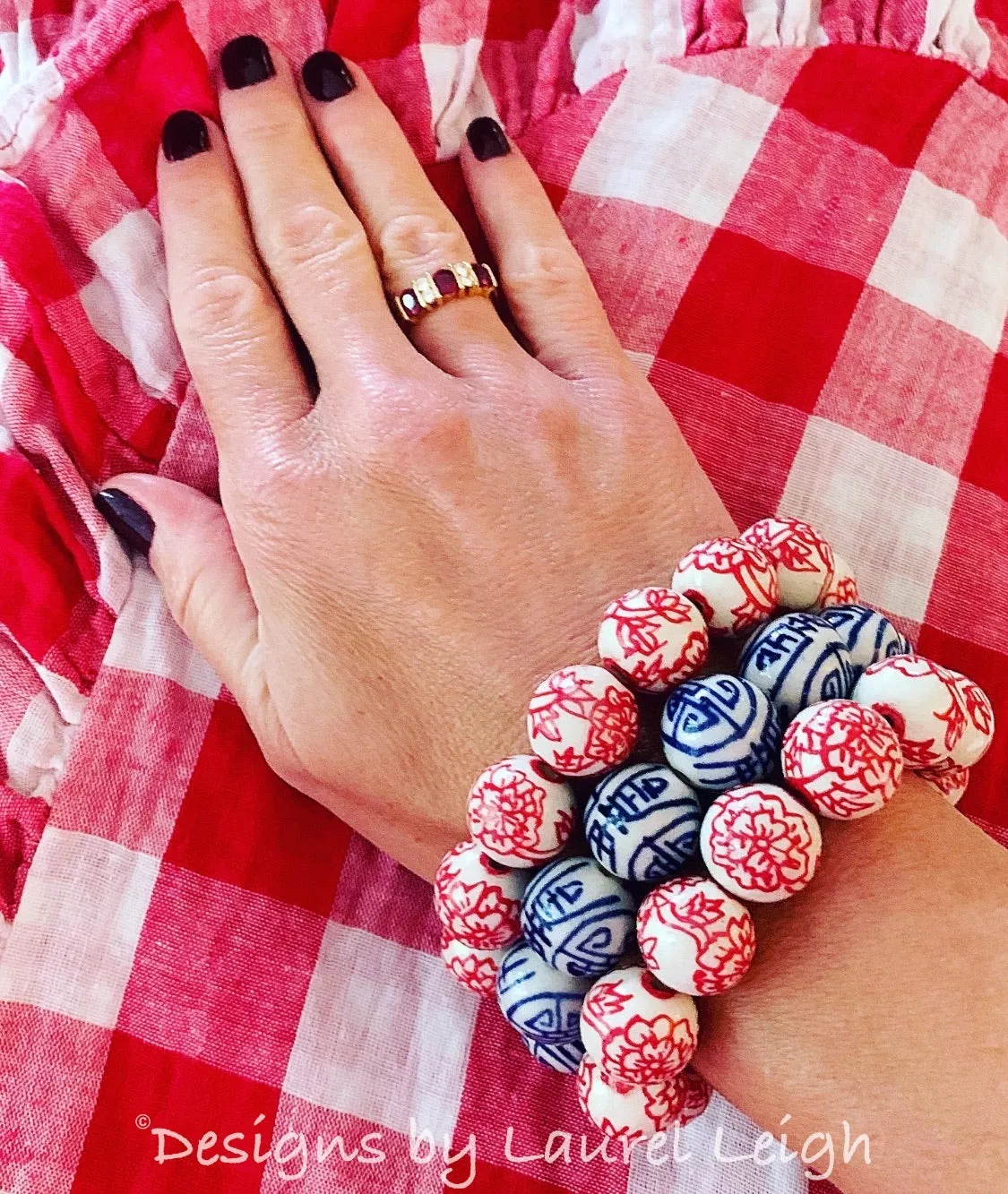 Chinoiserie Red Peony Flower Bracelet