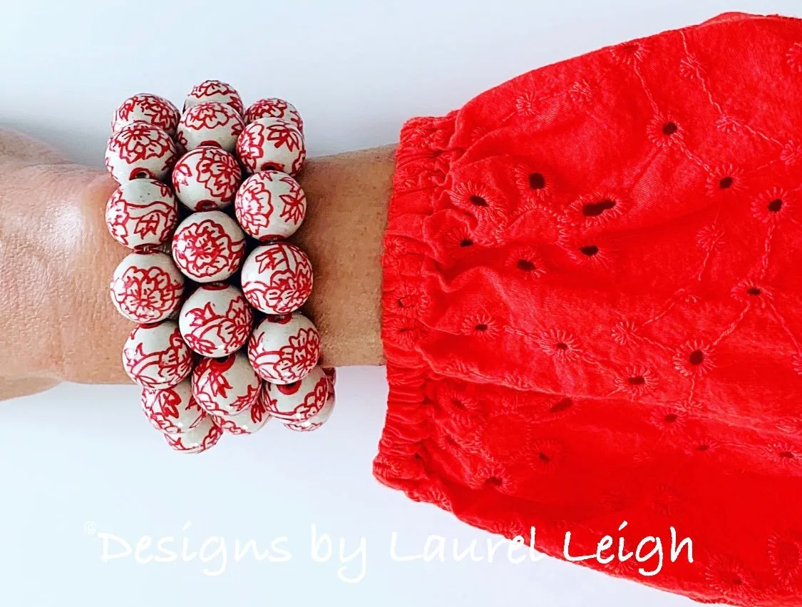 Chinoiserie Red Peony Flower Bracelet