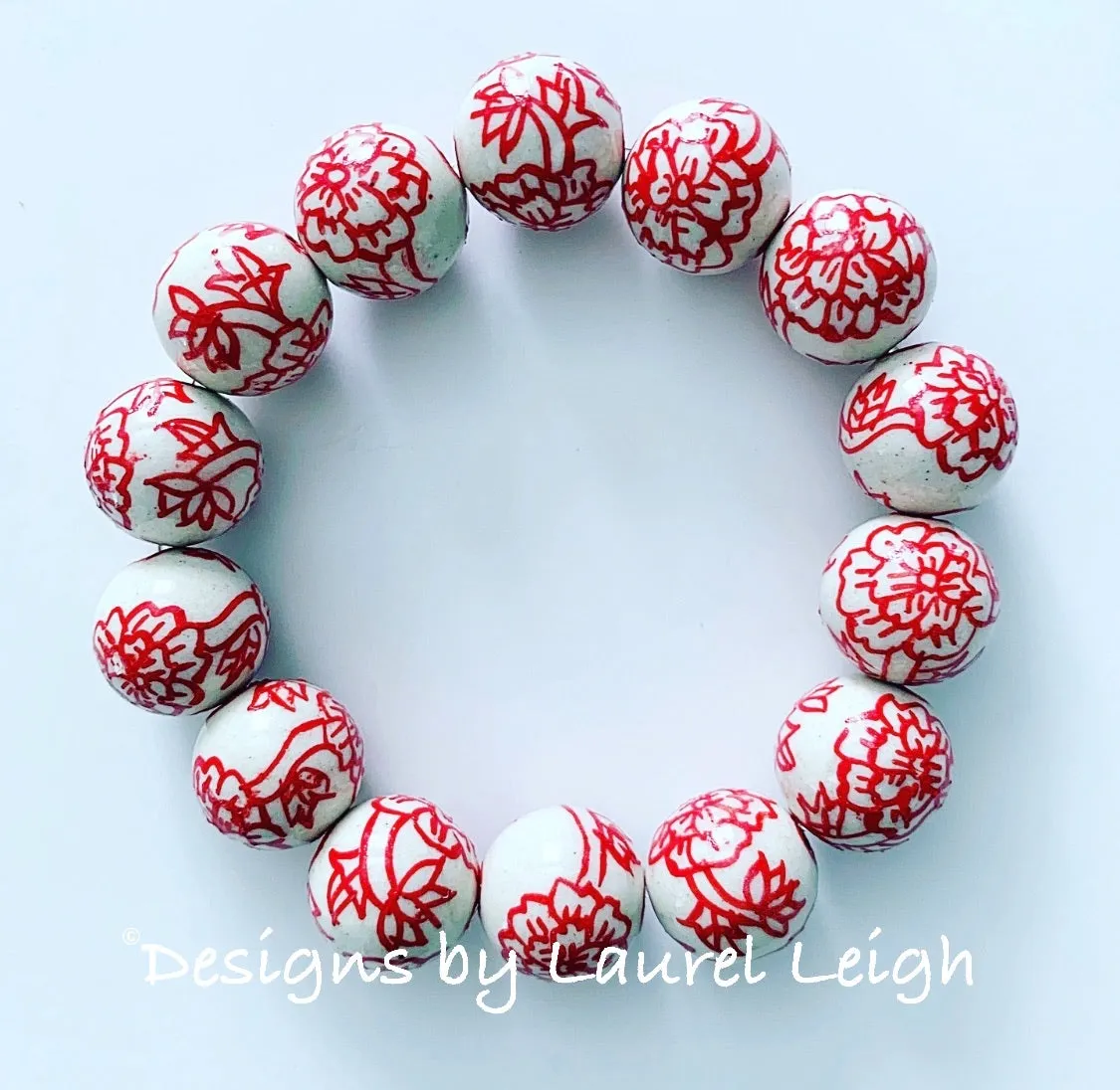 Chinoiserie Red Peony Flower Bracelet