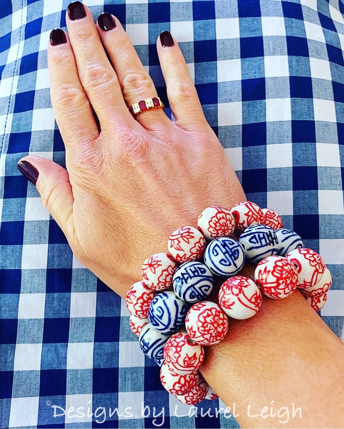 Chinoiserie Red Peony Flower Bracelet