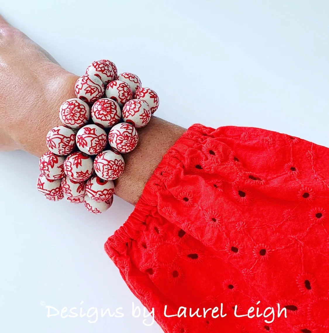 Chinoiserie Red Peony Flower Bracelet