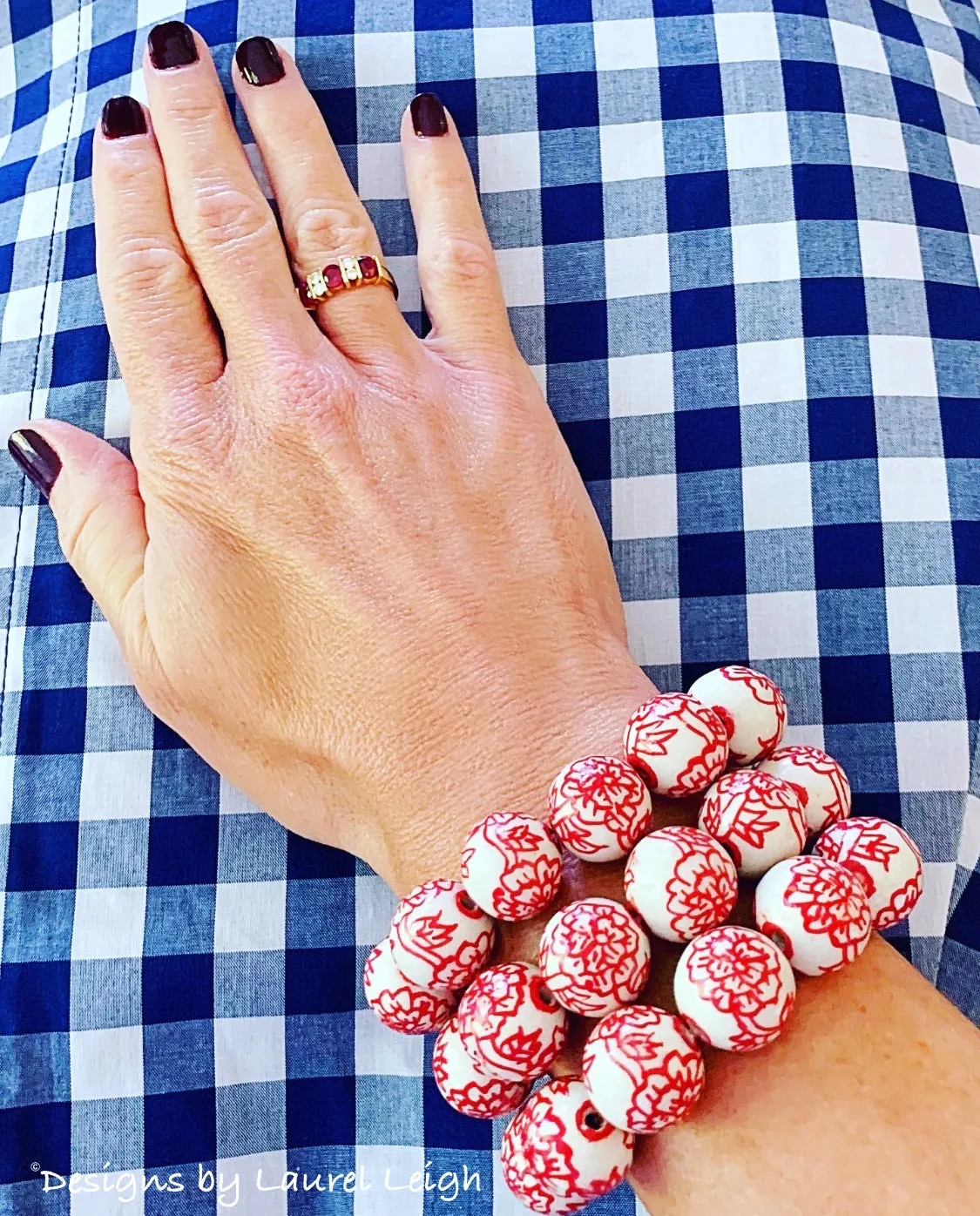 Chinoiserie Red Peony Flower Bracelet