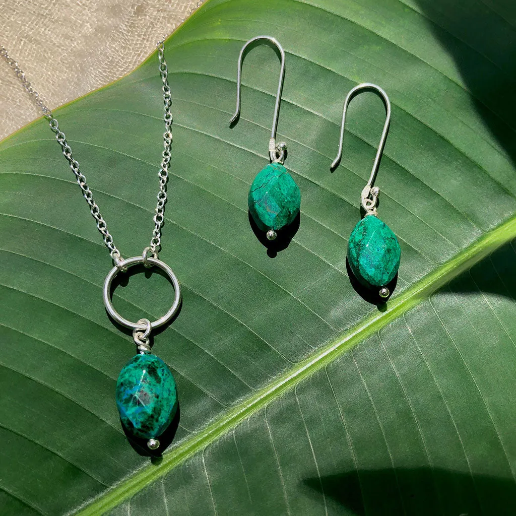 Chrysocolla Drop Earrings - Emerald Green Healing Gemstone Jewelry