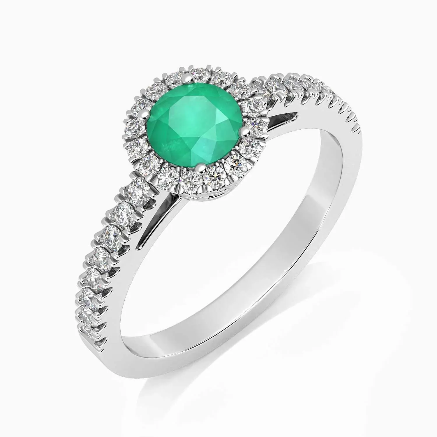 Classic Round Emerald Halo Ring in Sterling Silver