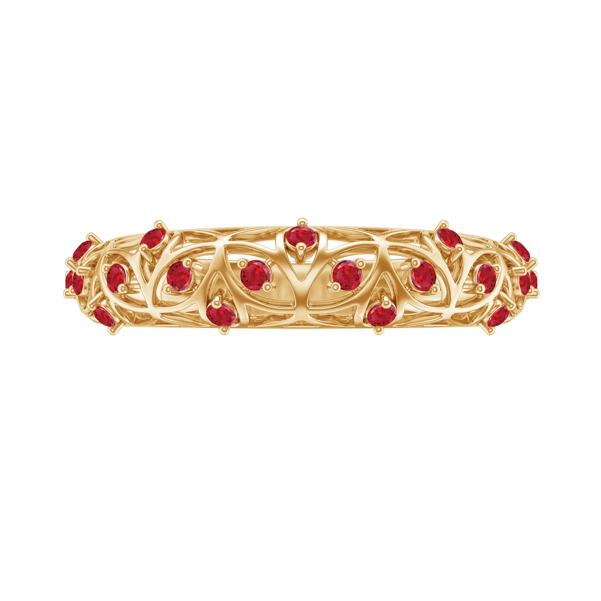 Created Ruby Gold Filigree Band Ring