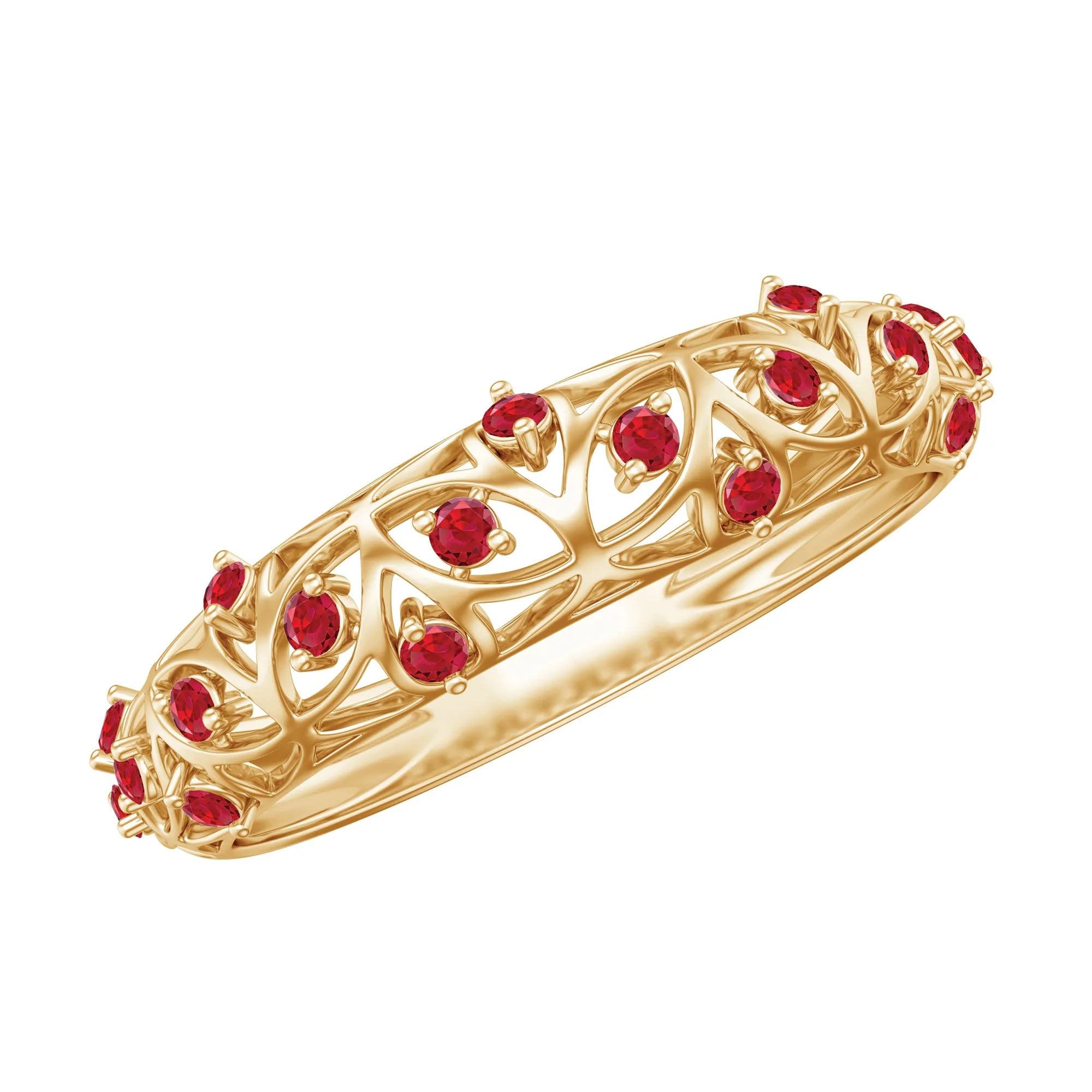 Created Ruby Gold Filigree Band Ring