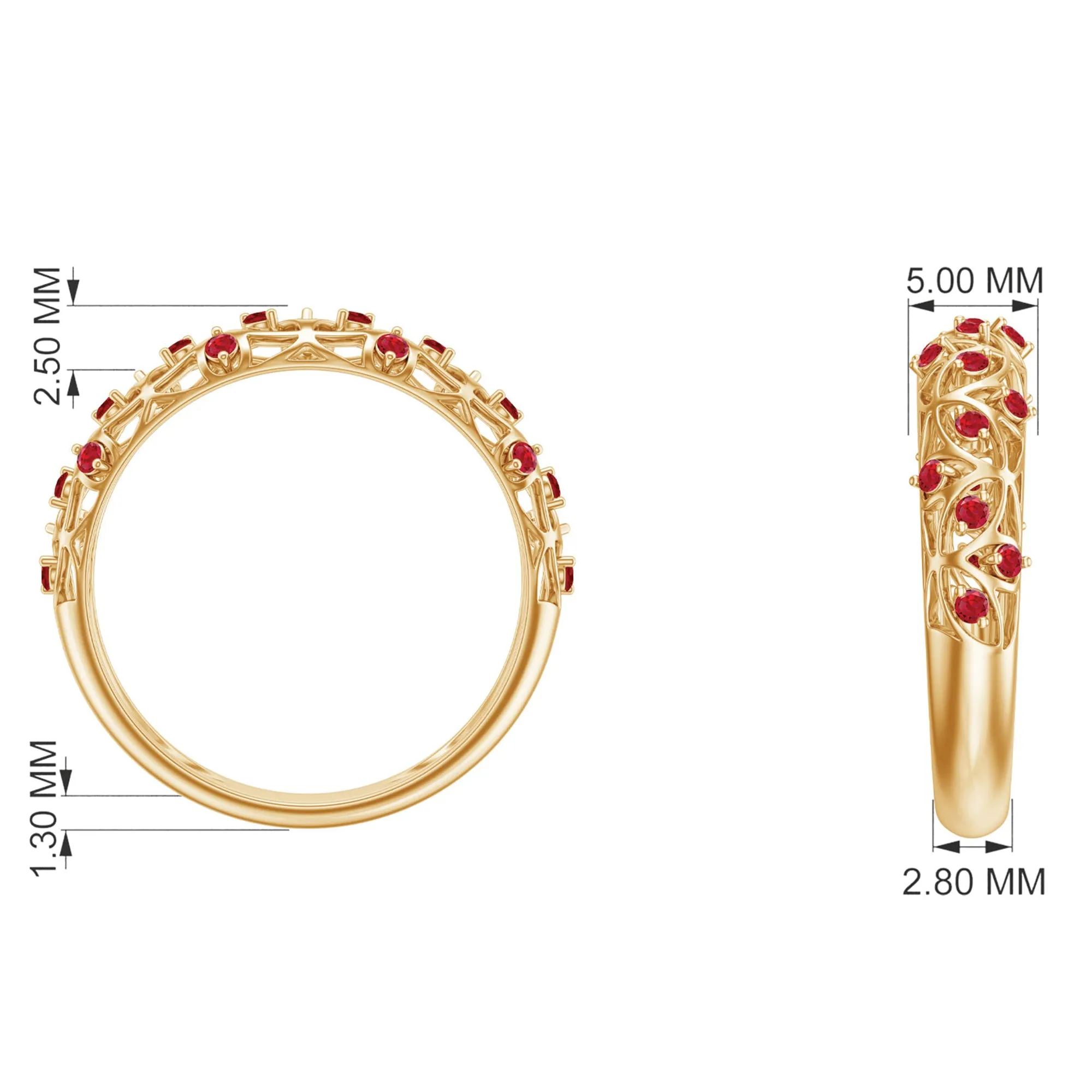 Created Ruby Gold Filigree Band Ring