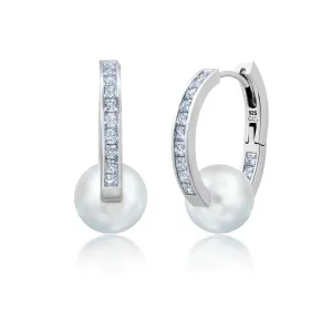 CRISLU Princess Cut Hoop Earrings with Pearl Center