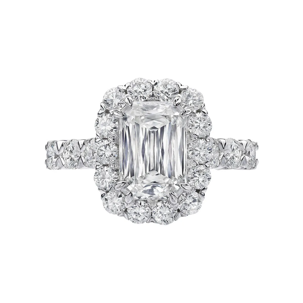 Crisscut Emerald-cut Diamond Halo Engagement Ring