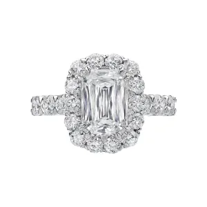 Crisscut Emerald-cut Diamond Halo Engagement Ring