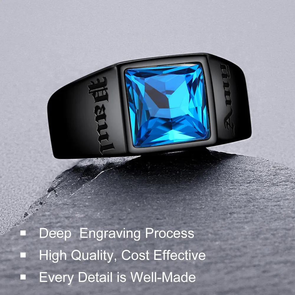 Custom Signet Ring with Blue Topaz For Men